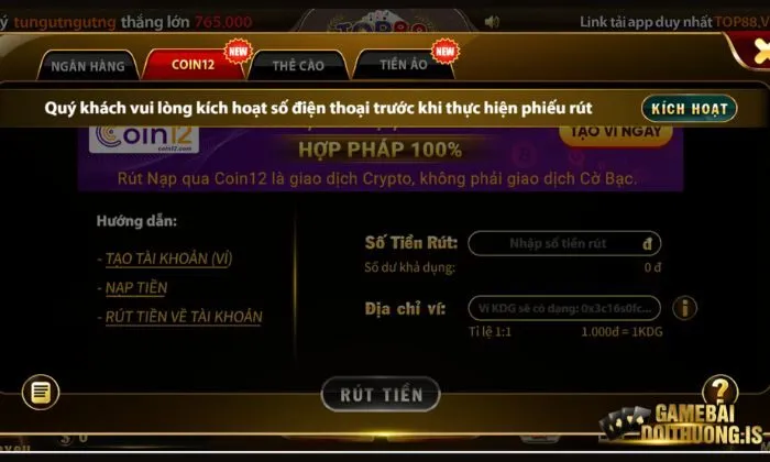 Bạn có thể lựa chọn cược tiếp hoặc rút tiền về tài khoản ngân hàng